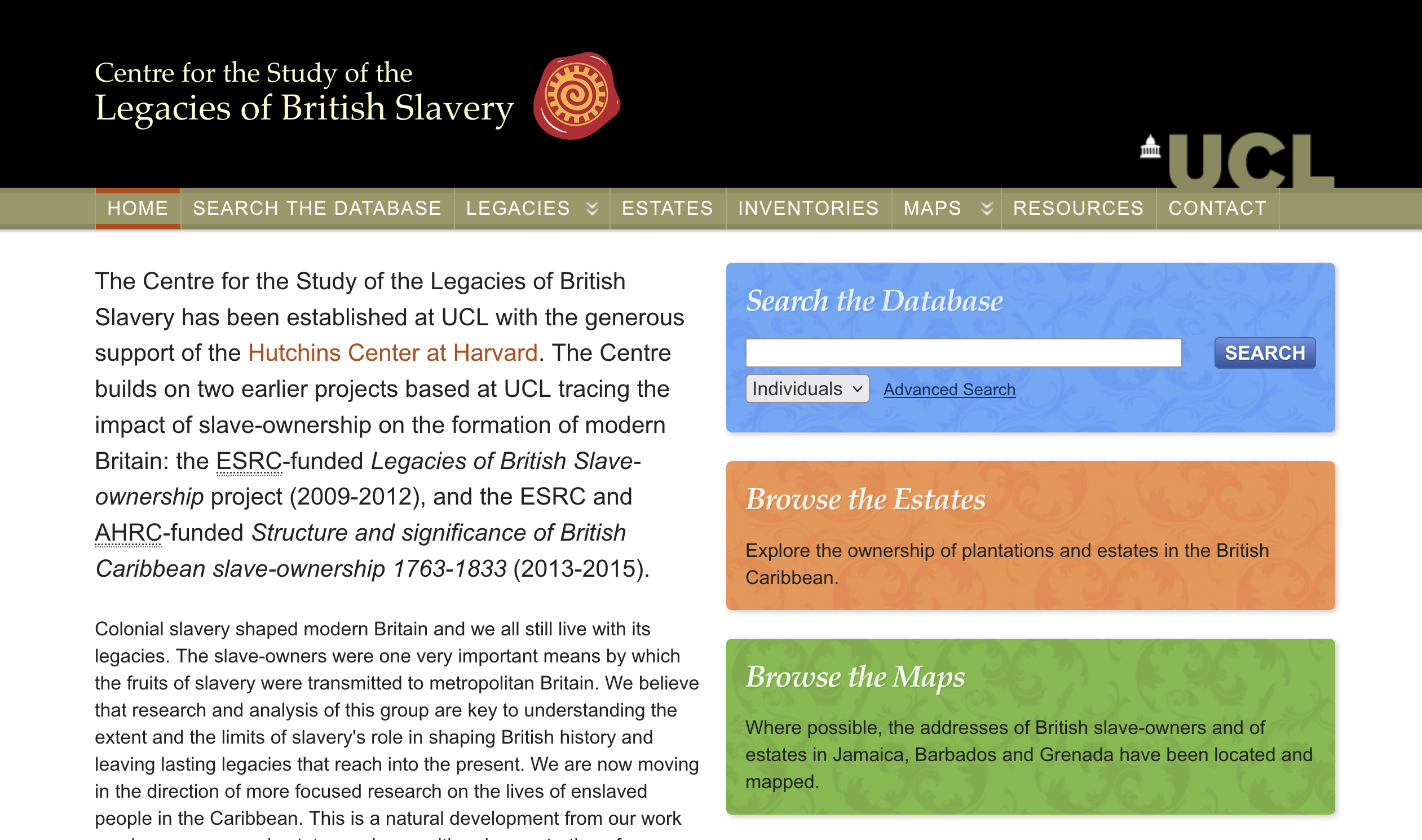 Screenshot of Legacies of British Slavery