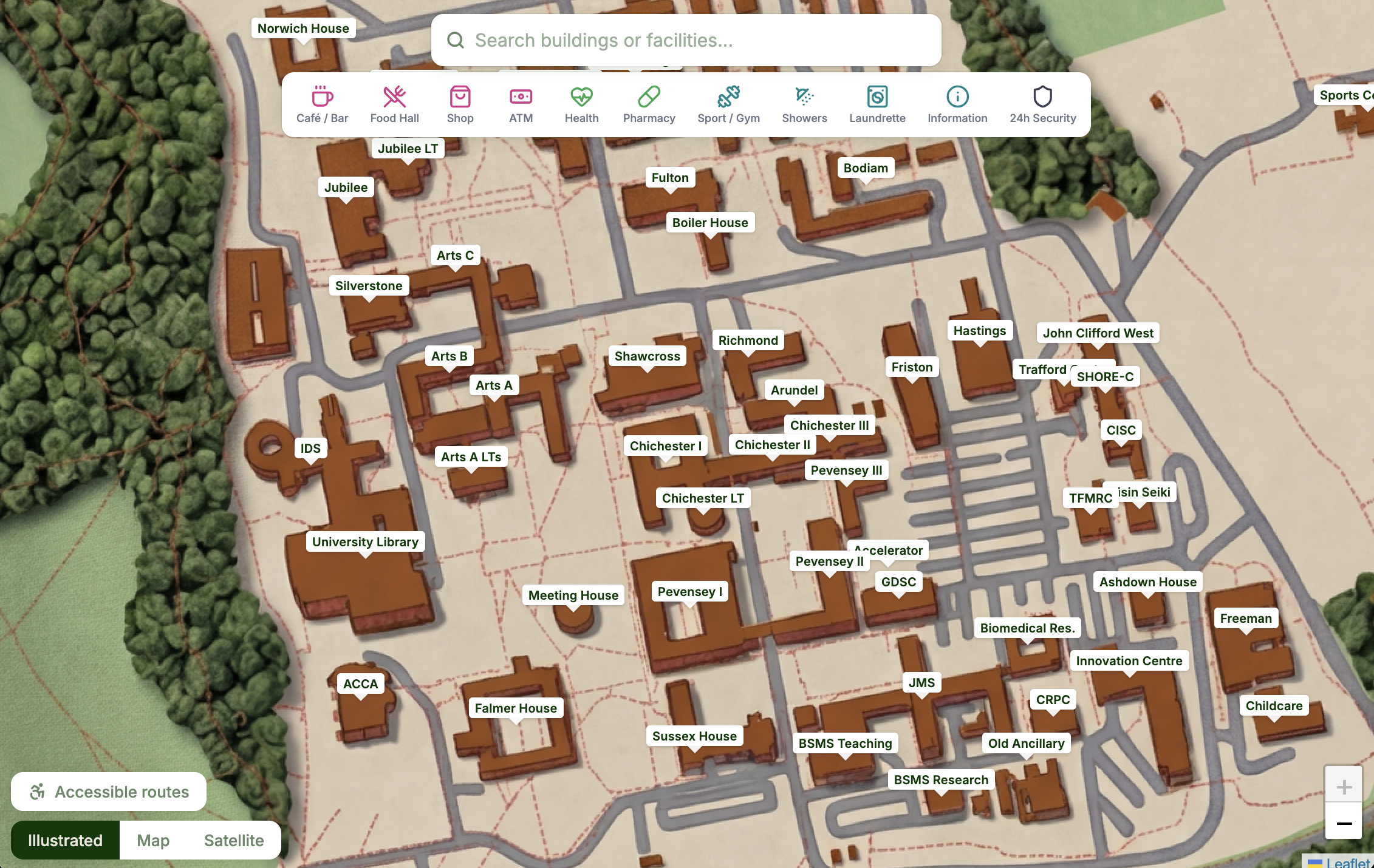 Screenshot of Sussex Campus Map